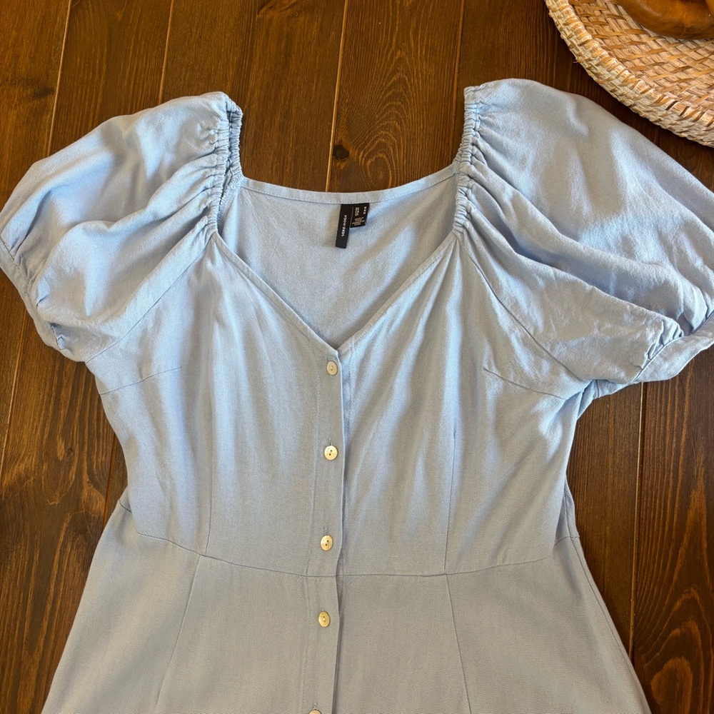 Vero Moda Light Blue Button Front Jesmilo Shirt Midi Dress, Medium, Cottagecore - Picture 6 of 13